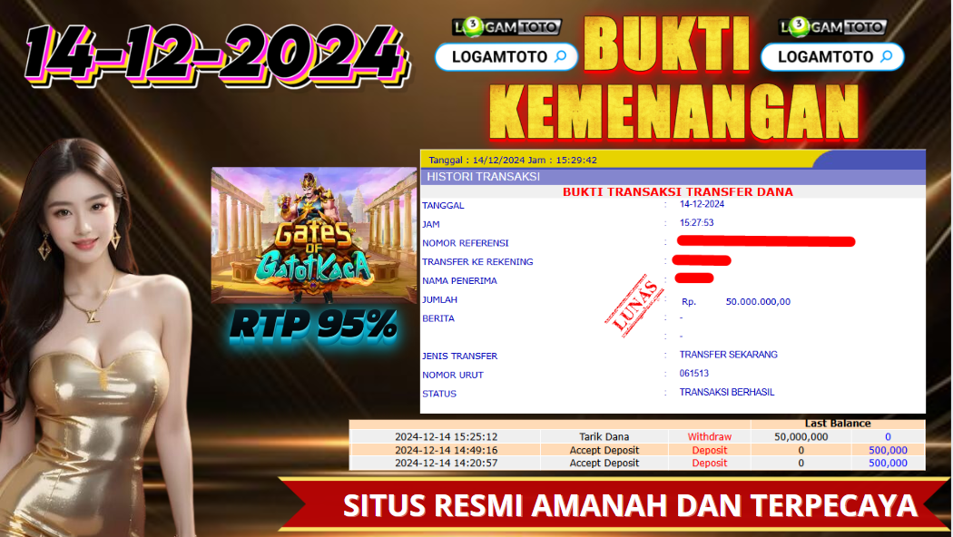 SELAMAT KEPADA MEMBER SETIA LOGAMTOTO BERHASIL JACKPOT DI PERMAINAN SLOT GATES OF GATOT KACA